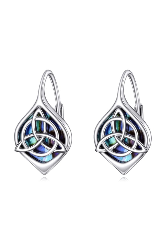Celtic Trinity Knot Earrings for Women 925 Sterling Silver Celtic Triquetra Knot Leverback Abalone Shell Irish Jewelry Gift