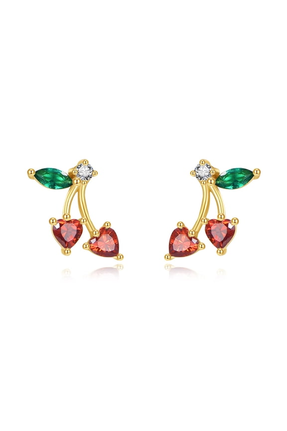 Cherry Stud Earrings 925 Sterling Silver Hypoallergenic Fruit Earrings for Women