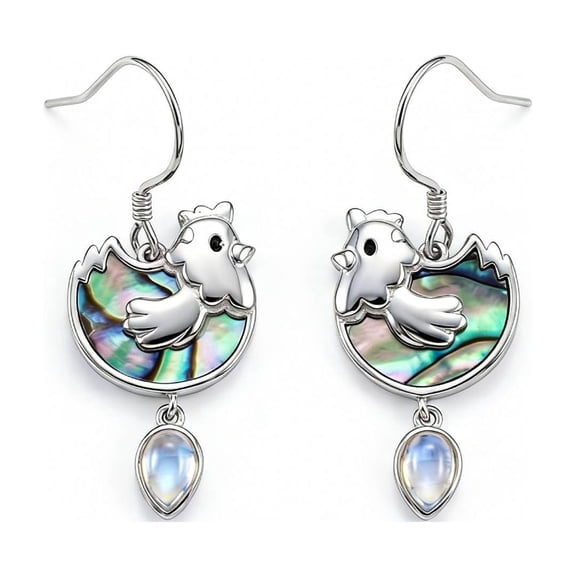 MYSTICPOEM Chicken Earrings Chicken Dangle Drop Earrings Abalone Shell Hen Jewelry Hen Lover Gift for Women Mom