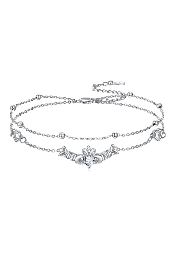 Claddagh Ankle 925 Sterling Silver Celtic Knot Adjustable Foot Layered Link Beach Anklet Bracelet Irish Jewelry Gift for Women