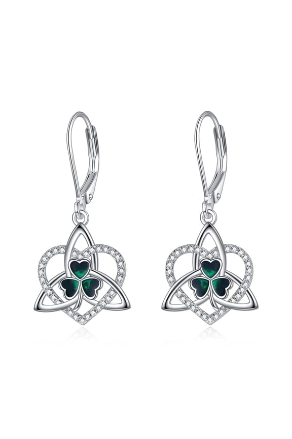 Clover Earrings 925 Sterling Silver Celtic Knot Drop Earrings Irish Shamrock Dangling Dangle Lervback Earrings St Patricks Day Jewelry Gift for Women