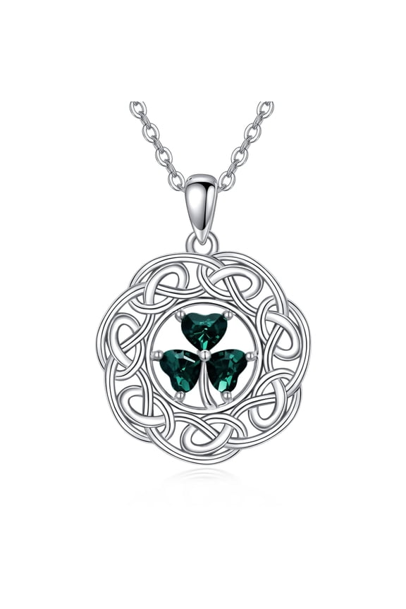 Clover Necklace with Crystal 925 Sterling Silver Celtic Shamrock Pendant Necklaces Irish Lucky Jewelry St Patricks Day Gifts for Women