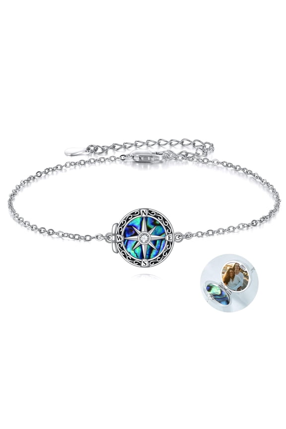 Compass Locket Bracelet 925 Sterling Silver Holds Pictures Photo Keep Someone Near to You Custom Jewelry for Men Women