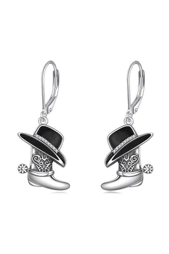 Cowboy Enamel Hat Cowgirl Earrings 925 Sterling Silver Western Cowboy Boot Dangle Earrings Texas Hat Drop Dangling Earrings Spur Boho Jewelry Gift for Women