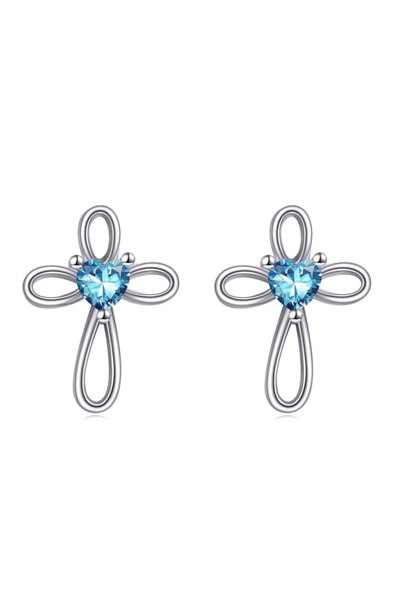 Cross Earrings 925 Sterling Silver for Women Artificial Tanzanite Cross Stud Earrings December Birthstone Religious Christian Baptism Jewelry Birthday
