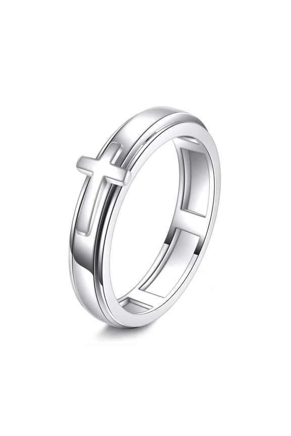 Cross Fidget Ring for Women 925 Sterling Silver Spinner Rings Stackable Spinning Faith Rings Anti Stress Relieving Jewelry Gifts
