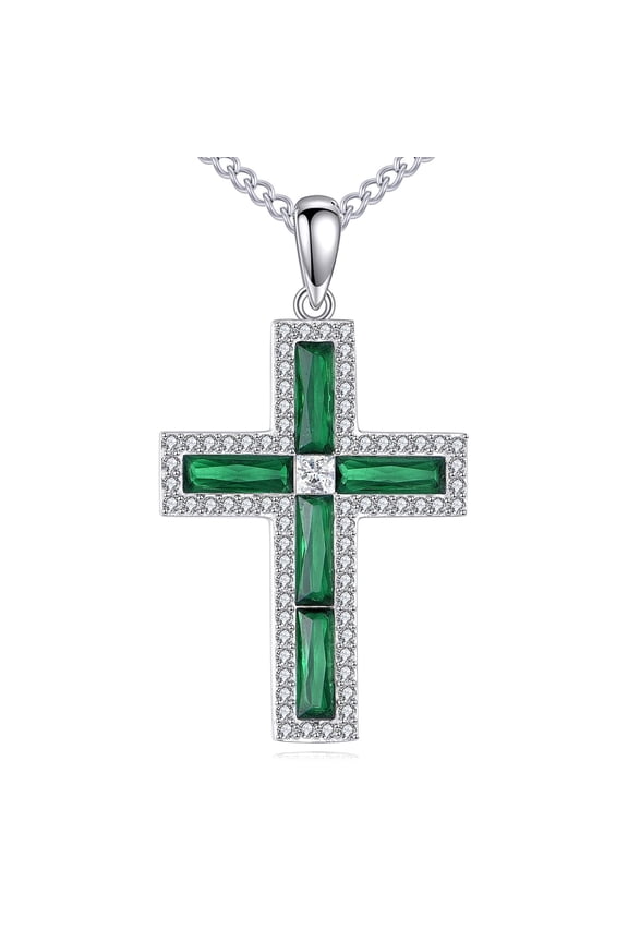 Cross Necklace Sterling Silver Green Cross Pendant Religious Jewelry Birthday Gifts for Women Men