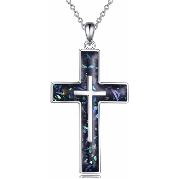MYSTICPOEM Cross Necklace Sterling Silver Religious Cross Pendant Jewelry Christian Gifts for Women Men