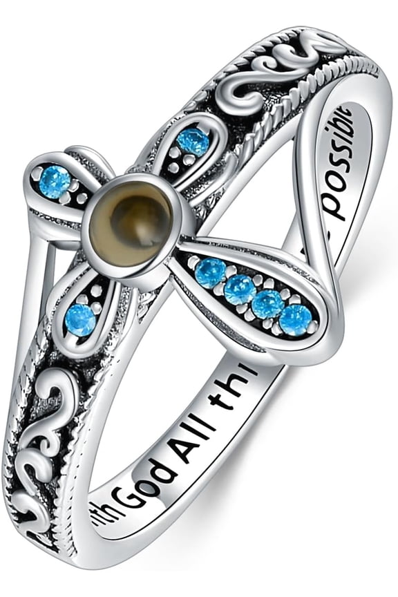 Cross Ring with Mustard Seed 925 Sterling Silver With God All Things Are Possible Band Rings, Size 4-13