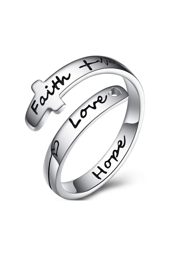 Cross Rings Sterling Silver Faith Adjustable Wrap Rings for Women Teens Inspirational Jewelry Gifts