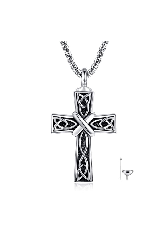 Cross Urn Necklace Sterling Silver Celtic Knot Ashes Pendant Cross Cremation Jewelry for Women Men