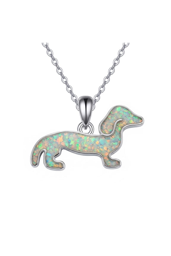 Dachshund Necklace 925 Sterling Silver Opal Pendant Wiener Dog Jewelry Birthday Gifts for Women