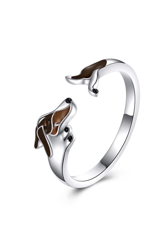 Dachshund Rings for Women 925 Sterling Silver Dachshund Open Rings Cute Adjustable Wiener Dog Rings Animal Puppy Dog Jewelry Gifts for Women