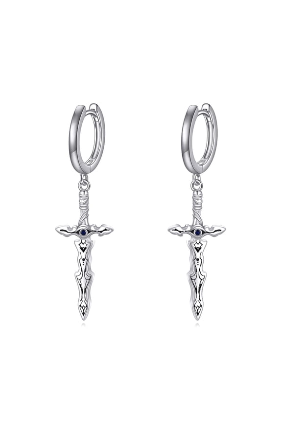 Dagger Earrings for Women Sterling Silver Dagger Hoop Evil Eye Earrings Sword Dangle Drop Earrings Knife Dangling Earrings Gothic Punk Grunge Jewelry Gift for Men