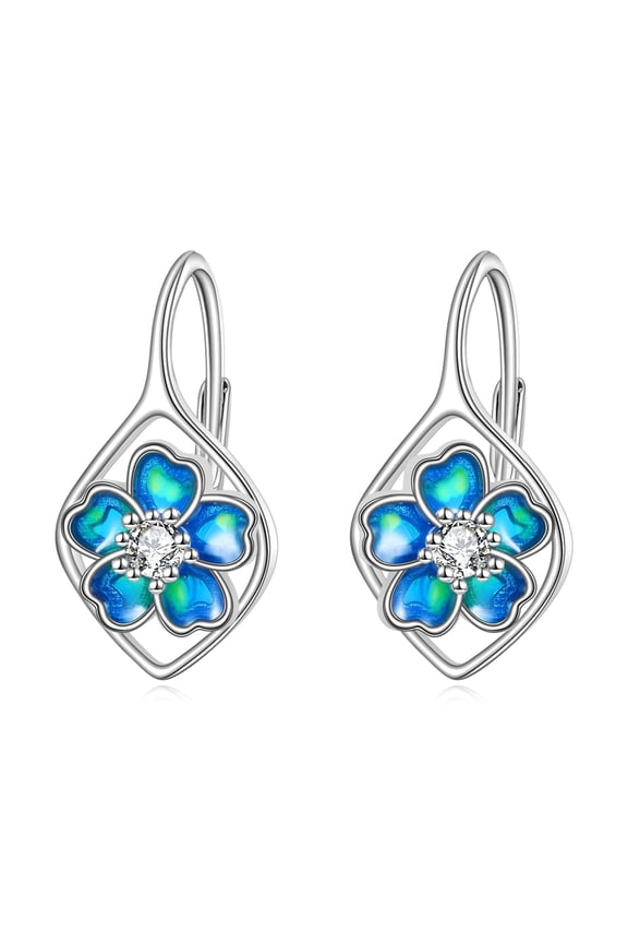 Dainty Blue Flower Earrings S925 Sterling Silver Zircon Jewelry Gifts for Women