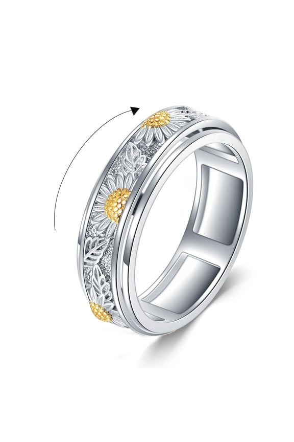 Daisy Anxiety Rings Sterling Silver Daisy Spinner Spinning Fidget Rings for Women DaisyFlower Relieve Stress Jewelry Gift
