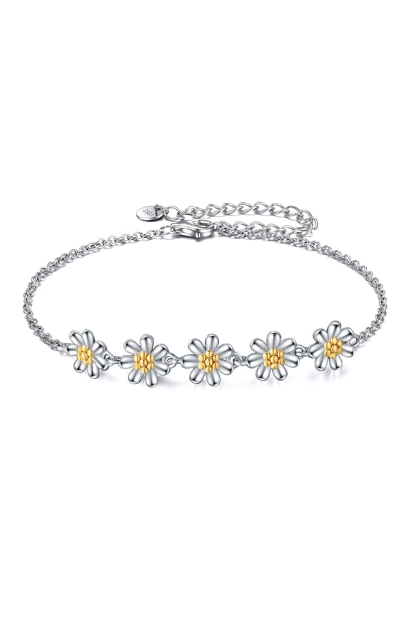 Daisy Sunflower Bracelet 925 Sterling Silver Daisy Sunflower Charm Bracelets Flower Jewelry Gifts for Women