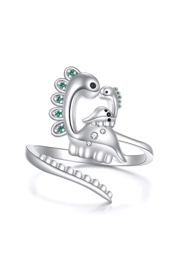 Dinosaur Rings 925 Sterling Silver Adjustable Open Rings Family Dinosaur Jewelry for Women