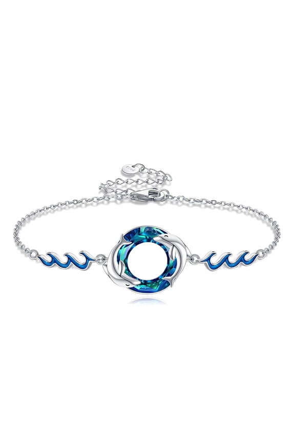 Dolphin Bracelet 925 Sterling Silver Best Friends Double Dolphin Spindrift Bracelets Cute Animal Jewelry for Women