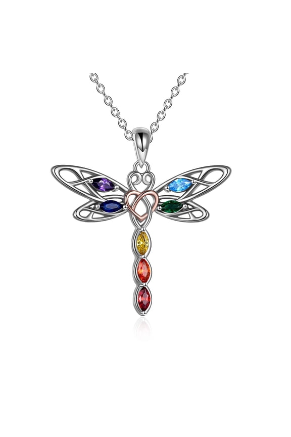 Dragonfly 7 Chakra Necklace for Women Sterling Silver Celtic Dragonfly Pendant Necklace Jewelry Mother Birthday Mom Gifts for Mom Wife