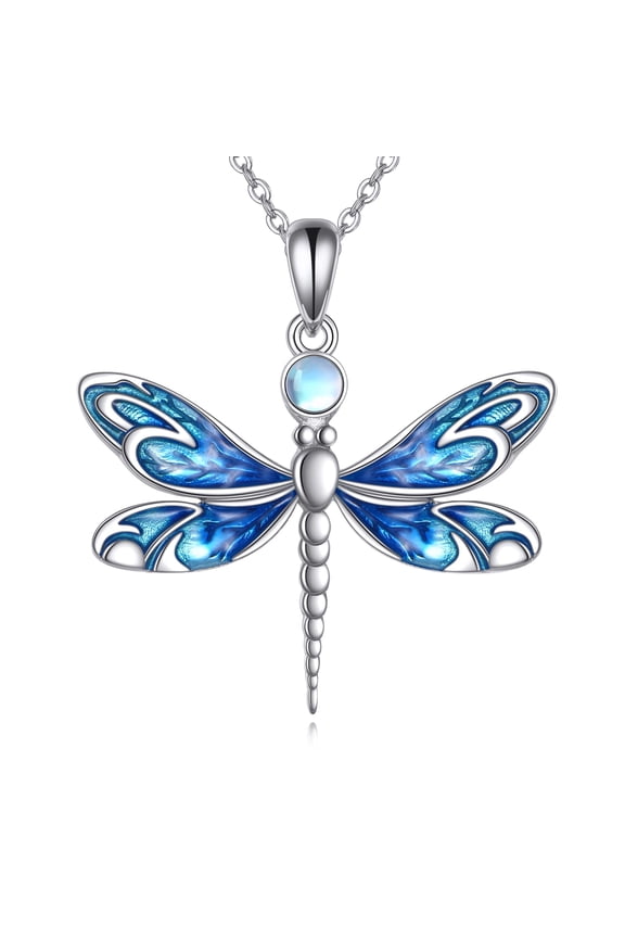 Dragonfly Necklace 925 Sterling Silver Moonstone Pendant Jewelry Birthday for Women (Moonstone Dragonfly)