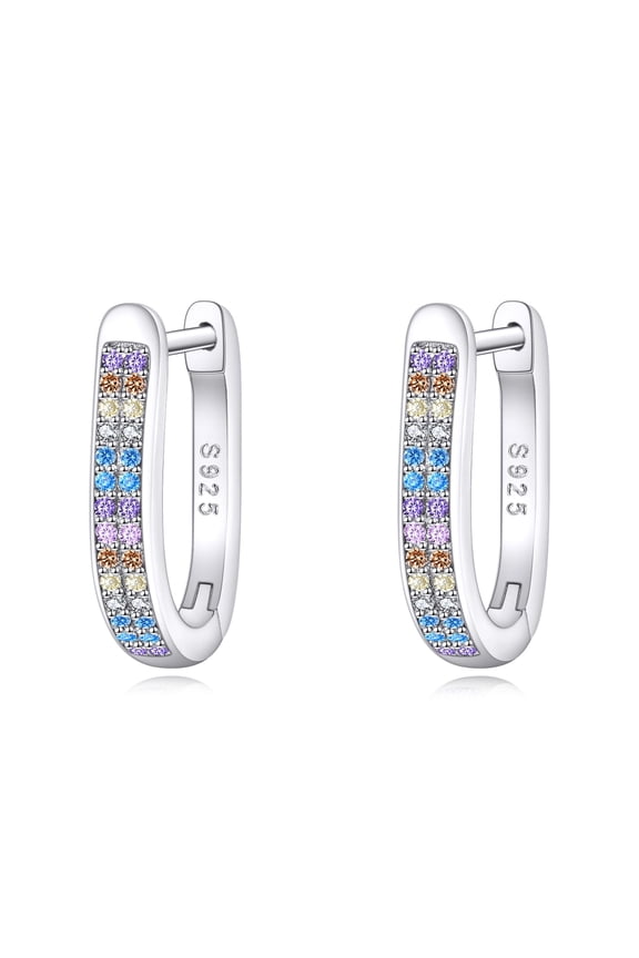 Earrings for Women 925 Sterling Silver Hoops Huggie Colorful Rainbow Hoop Earrings Cubic Zirconia Jewelry Gifts for Women