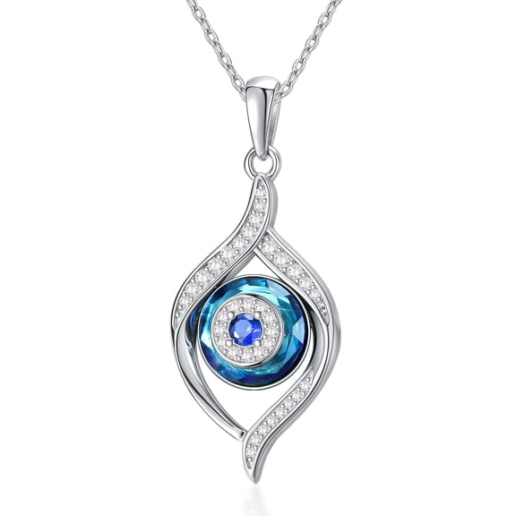 MYSTICPOEM Evil Eye Necklace Sterling Silver Evil Eye Pendant Necklace for Women Blue Eyes Necklace Luck Amulet Ojo Turco Jewelry Gift for Women Mother