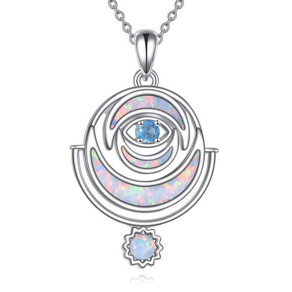 MYSTICPOEM Evil Eye Necklace for Women Opal Moon Rhinestone Evil Eye Pendant 925 Sterling Silver Blue Eye Necklace Women Dainty Guardian Necklace Lucky Jewelry for Women Wife Freinds