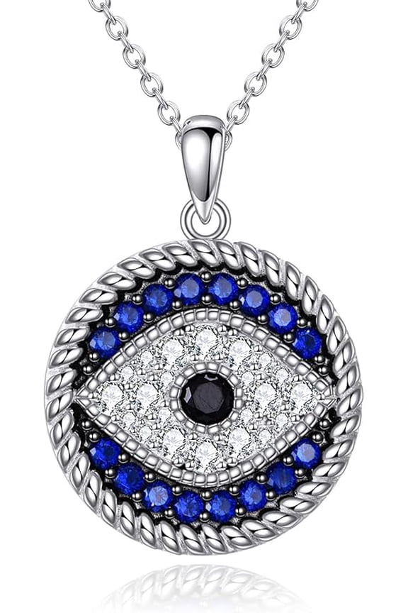 Evil Eye Pendant Necklace for Women 925 Sterling Silver Greek Protection Jewelry with Blue Sapphire and Black Cz Amulet Gift