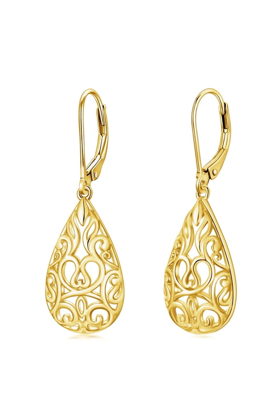 Filigree Earrings for Women Sterling Silver Filigree Teardrop Dangle Earrings Filigree Leverback Earrings for Women Birthday Gift