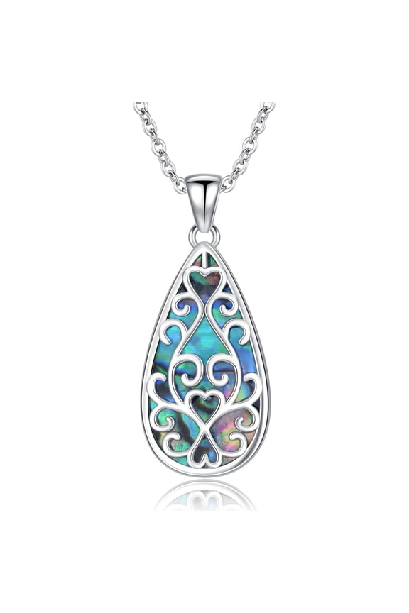 Filigree Pendant Necklace Teardrop Filigree Necklace Sterling Silver Abalone Filigree Necklace Abalone Shell Jewelry Christmas Birthday Gifts for Women Wife