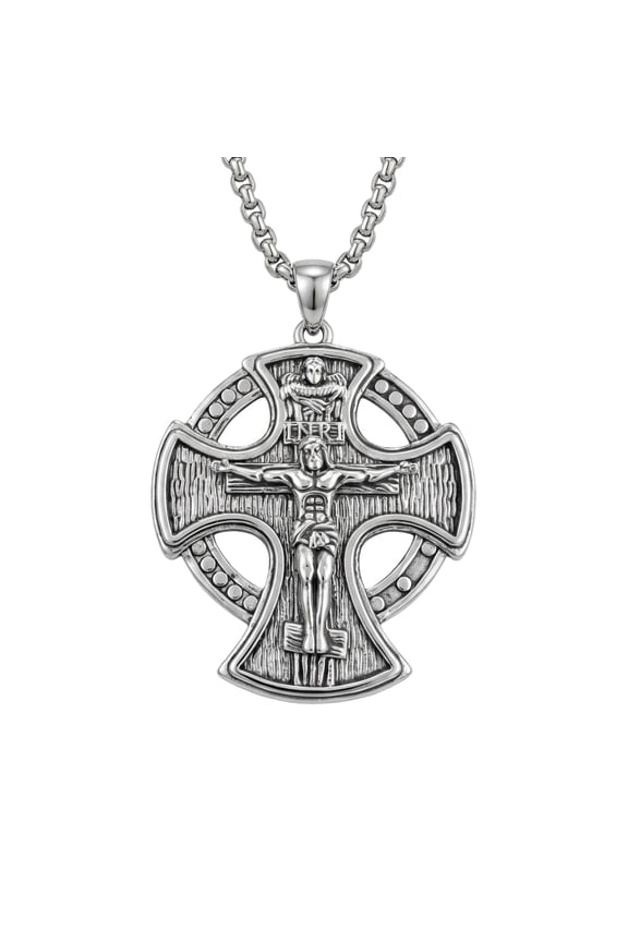 Four Way Cross Necklace Pendant Medal for Men Crucifix Pendant Necklace Catholic Jewelry Religious Gifts