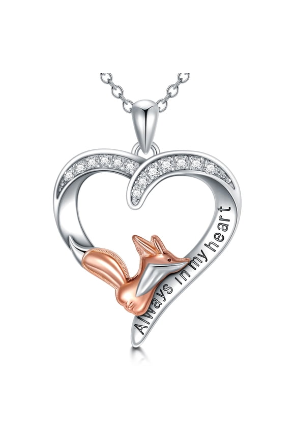 Fox Heart Necklace White Fox Necklace Sterling Silver Animal Fox Pendant Fox Jewelry Fox Gifts for Women