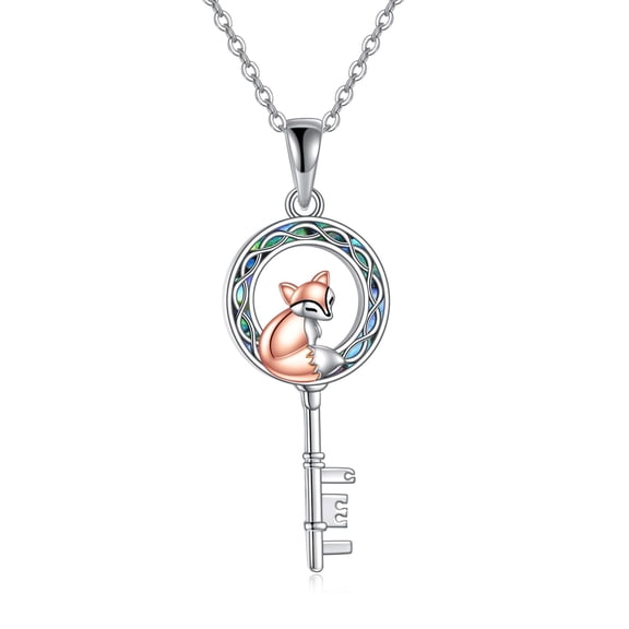 MYSTICPOEM Fox Necklace 925 Sterling Silver Fox Key Necklace for Women Key Jewelry Gifts