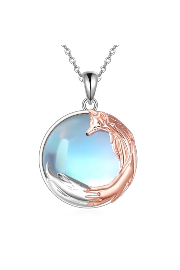 Fox Necklace for Women 925 Sterling Silver Moonstone Pendant Necklace Fox Jewelry Gifts