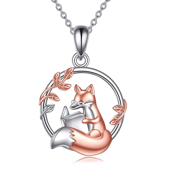 MYSTICPOEM Fox Necklace for Women Sterling Silver Fox Pendant Jewelry Gifts for Women