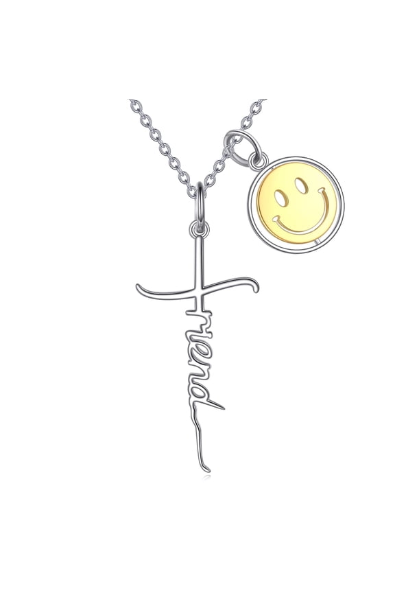 Friend Cross Pendant Necklace S925 Sterling Silver Smile Pendant Graduation Season Birthday Christian Jewelry Gifts for Women Friend