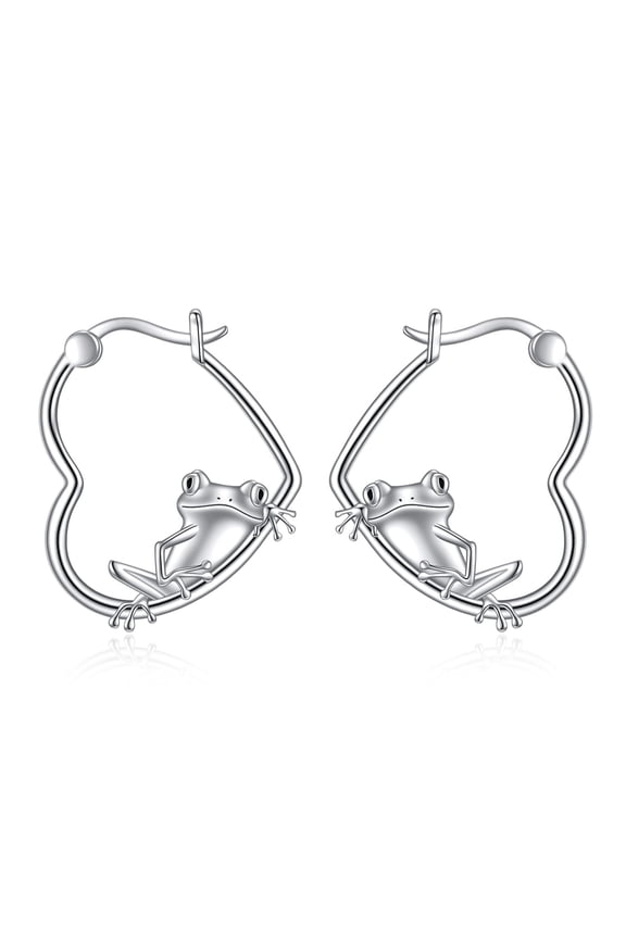 Frog Earrings Sterling Silver Animal Heart Hoop Earrings Dangle Drop Dangling Cute Frog Jewelry Gifts for Women