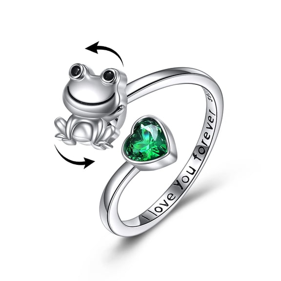 MYSTICPOEM Frog Fidget Anxiety Rings for Anxiety for Women Sterling Silver Frog Rotatable Mood Rings Jewelry