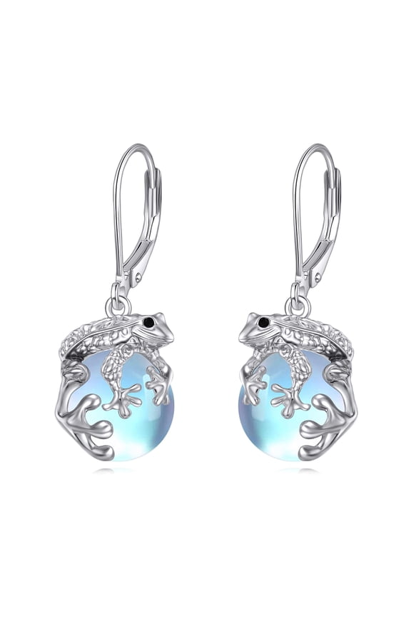 Frog Moonstone Earrings 925 Sterling Silver Frogs Dangle Earrings Leverback Drop Earring Jewelry Gifts for Women