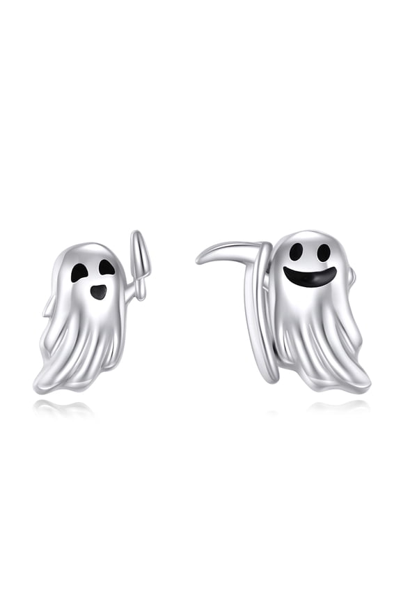 Ghost Stud Earrings 925 Sterling Silver Ghost Earrings Halloween Party Jewelry Smiling Face Ghost for Women