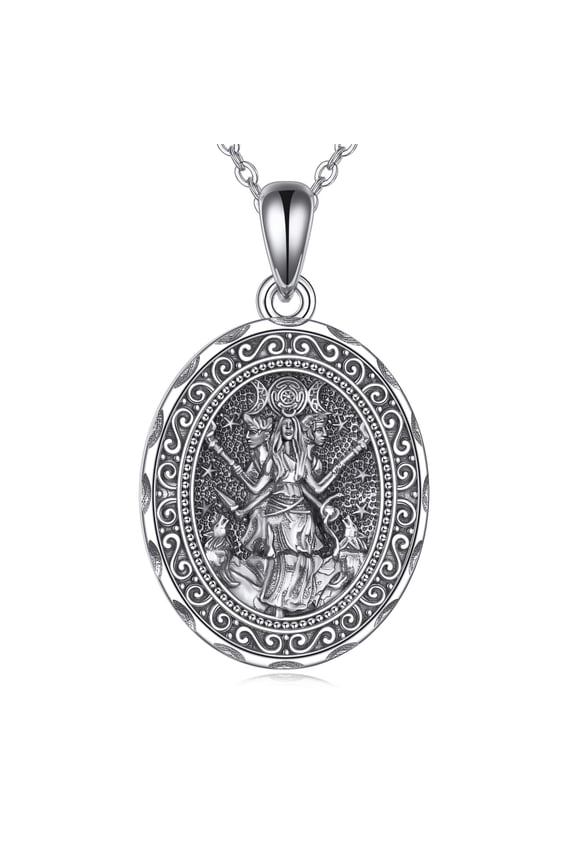 Goddess Necklace Sterling Silver Hecate Medallion Triple Goddess Witchcraft Ancient Greek Pendant Jewely for Women