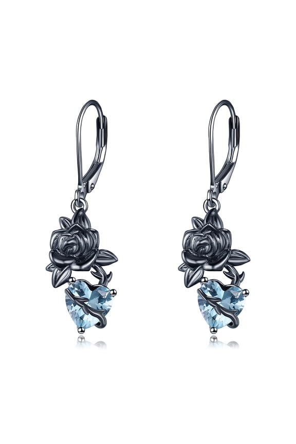 Gothic Earrings for Women Black Rose Flower Heart Dangle Earrings Goth Jewelry Gifts for Women (March birthstone rose earrings)