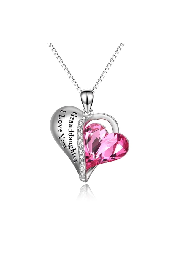 Granddaughter I Love You Necklace Sterling Silver Heart Pendant Jewelry Gifts from Grandma with Pink Austrian Crystal