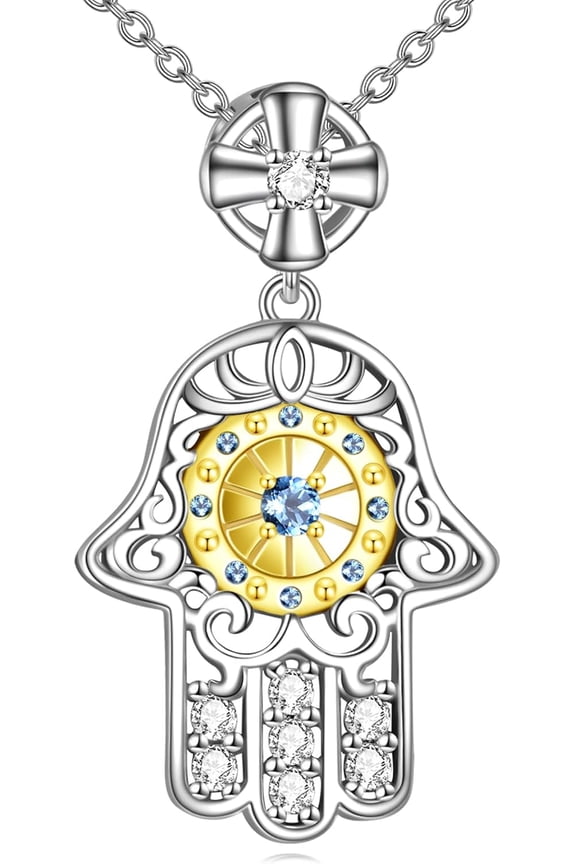 Hamsa Hand Necklace Sterling Silver Evil Eye Pendant Cross Jewellery Gifts for Women Men