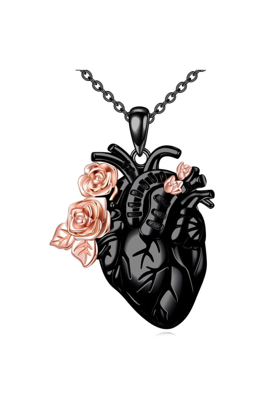 Heart Anatomy Gifts Sterling Silver Black Anatomical Pendant Necklace Gothic Jewelry For Women Heart Attack Survivor Gifts
