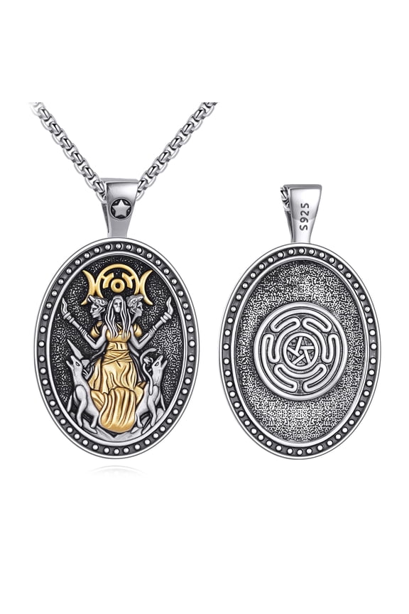 Hecate 925 Sterling Silver Necklace Pentagram Pendant Triple Moon Goddess Jewelry Gift for Women Birthday Christmas