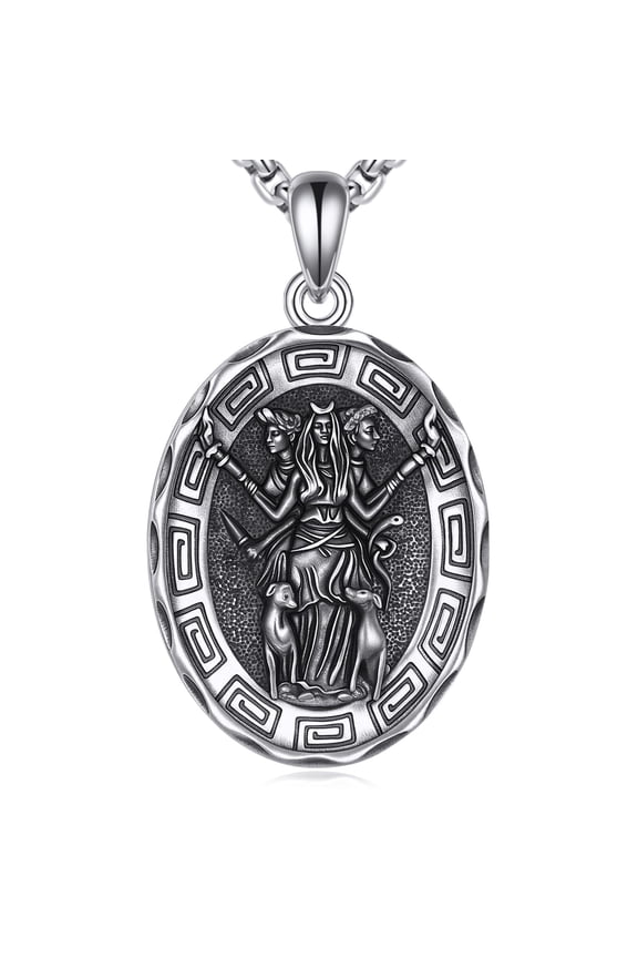 Hecate Necklace Sterling Silver Religious Triple Moon Goddess Pendant Greek God Jewelry Gifts for Women Men