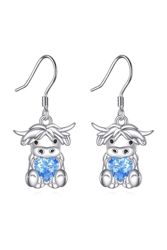 Highland Cow Earrings 925 Sterling Sliver Cow Dangle Earrings Highland Crystal Cute Farm Animal Jewelry Gifts for Women Farm Theme Gift