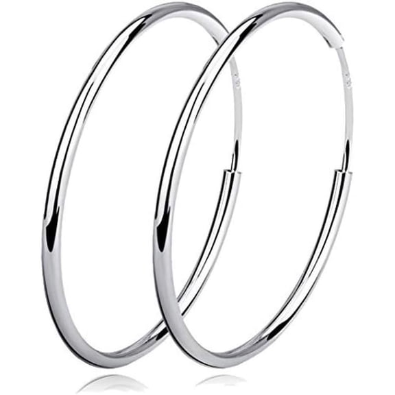 MYSTICPOEM Hoop Earrings Sterling Silver Polished Round Circle Endless Earrings Diameter 20,30,40,50,60,70,80mm